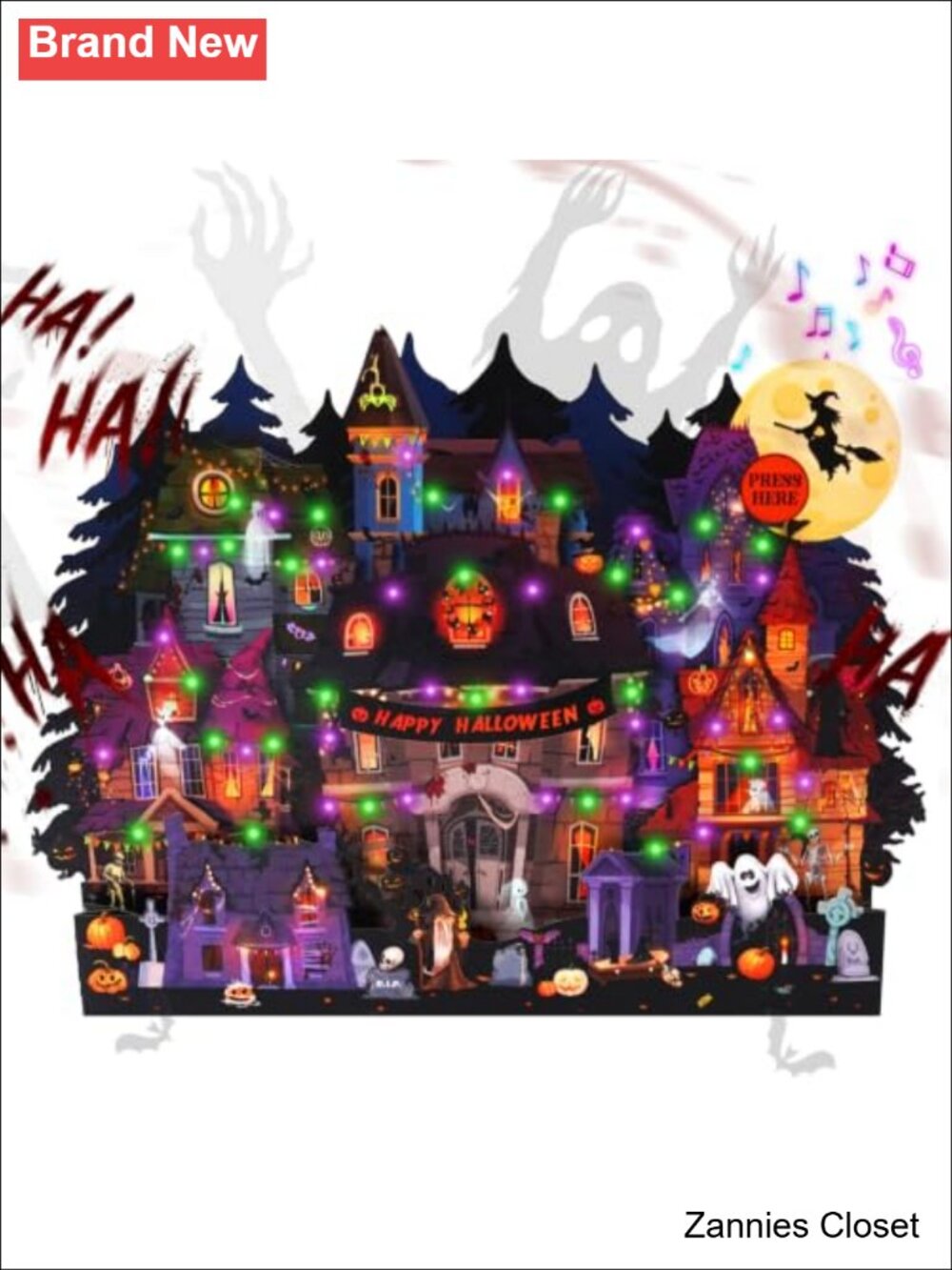 👻 3D Pop Up Halloween Haunted House Card Musical Light Up Greeting Card Decor
